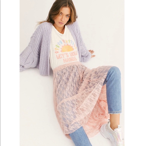 Free People Pink Midi Lace Half Slip Sheer Skirt Small NWT - Picture 4 of 4